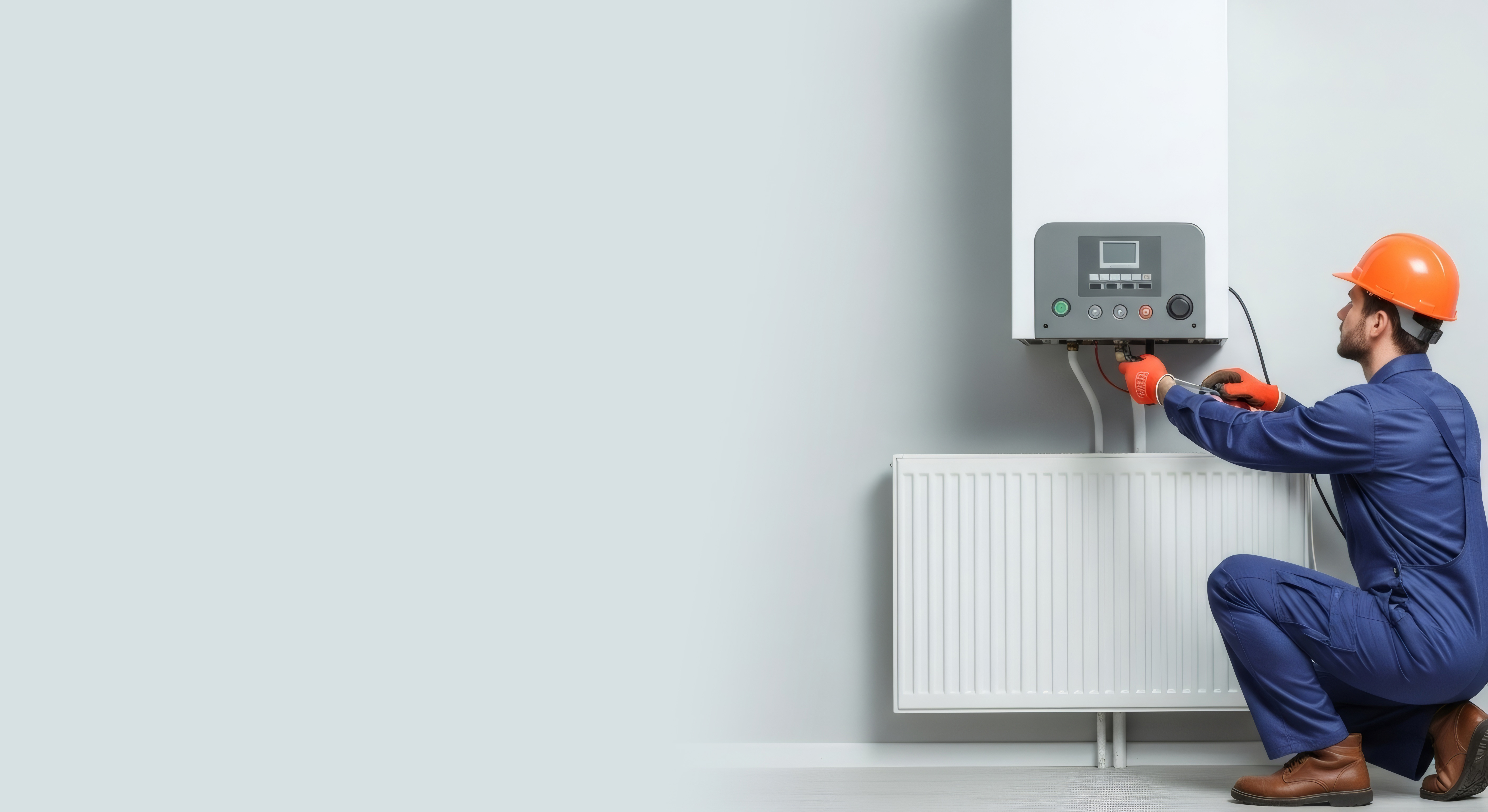 ESCO Plumbing's professional technician performing heating and AC services, inspecting HVAC system for reliable air conditioning and heating repair, installation, and maintenance.